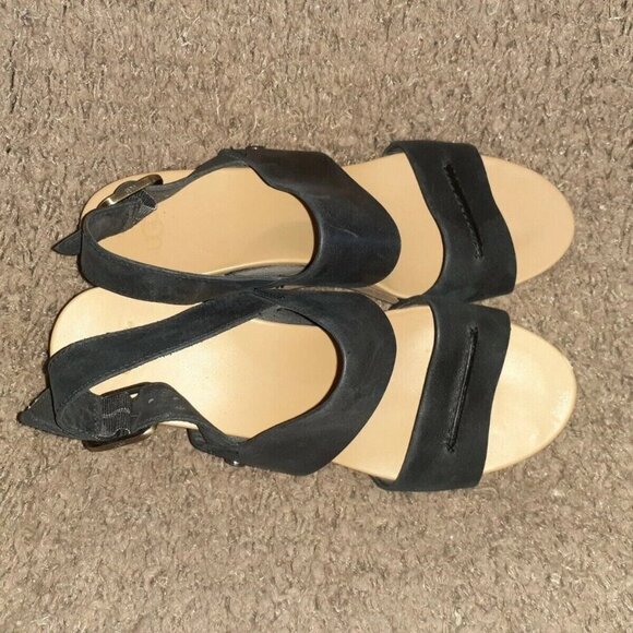 UGG-Elena II-Black Leather Platform Wedge Sandal Cork-Size 9-Excellent - Picture 6 of 8